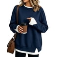 thumbnail image 1 of Women's Crewneck Sweatshirt Layered Hem Pullover Top with Ribbed Cuffs Slouchy Street Style Sweatshirts, XL, 1 of 3