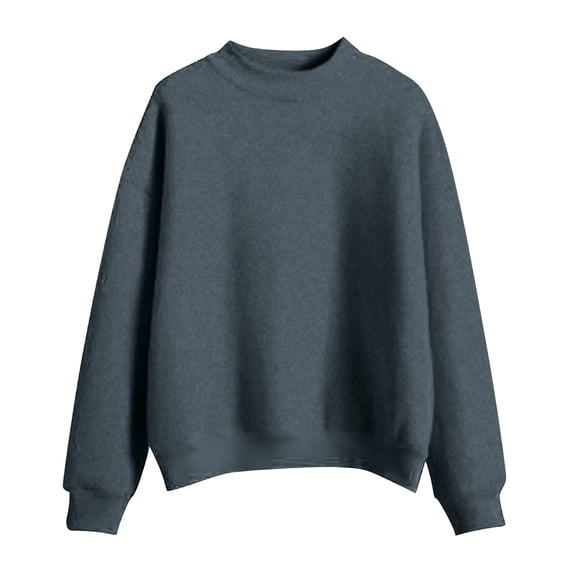 Women's Crewneck Sweatshirt Long Sleeve Casual Pullover Top Solid Color Lightweight Fleece Sweatshirt