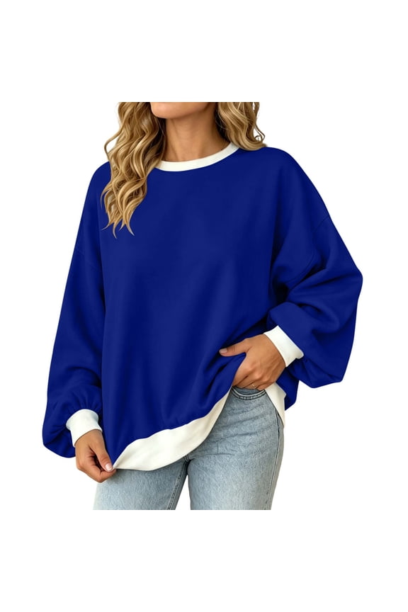 Women's Crewneck Sweatshirt Long Sleeve Solid Color Pullover Loose Fit Casual Fall Winter Fashion Sweatshirt