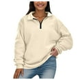 thumbnail image 1 of Women's Crewneck Sweatshirt Quarter Zip up Long Sleeved Solid Color Tops Autumn Fashion Pullovers 2025 Outfits Clothes, 1 of 9