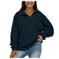 thumbnail image 1 of Women's Crewneck Sweatshirt Quarter Zip up Long Sleeved Solid Color Tops Autumn Fashion Pullovers 2025 Outfits Clothes, 1 of 9