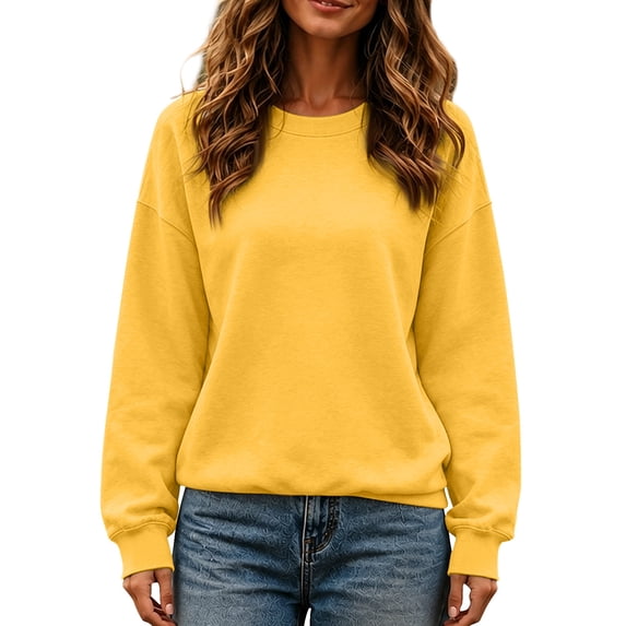 Women's Crewneck Sweatshirt Soft Everyday Pullover Top with Drop Shoulder Relaxed Fit Fall Layering Sweatshirts, L