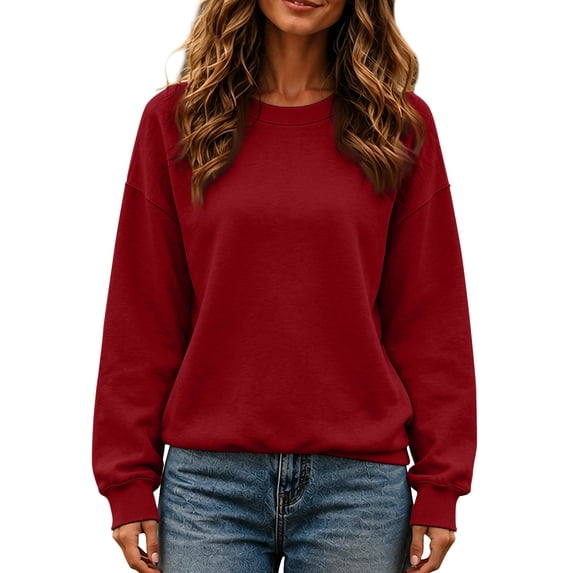 Women's Crewneck Sweatshirt Soft Everyday Pullover Top with Drop Shoulder Relaxed Fit Fall Layering Sweatshirts, M