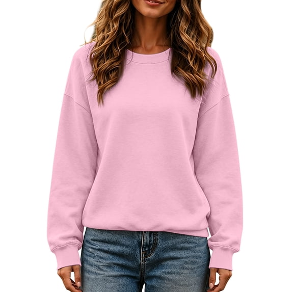 Women's Crewneck Sweatshirt Soft Everyday Pullover Top with Drop Shoulder Relaxed Fit Fall Layering Sweatshirts, M