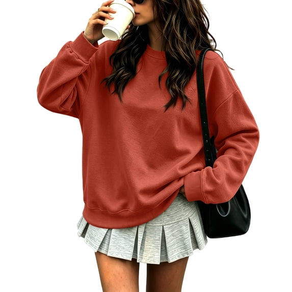Women's Crewneck Sweatshirt Soft Fashion Pullover Top with Side Pockets Relaxed Street Style Sweatshirts, XL