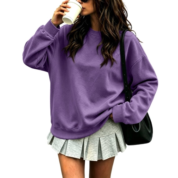 Women's Crewneck Sweatshirt Soft Fashion Pullover Top with Side Pockets Relaxed Street Style Sweatshirts, XL
