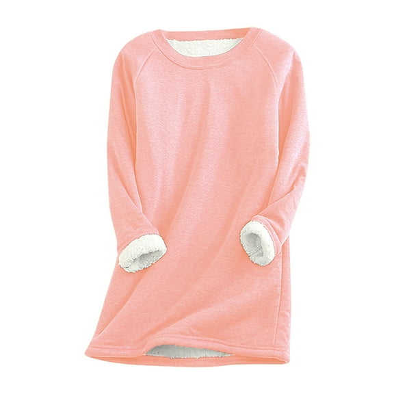 Women's Crewneck Sweatshirt Warm Lined Sweatshirts Long Sleeve Underwear Winter Fleece Pullover Solid Color Warm Sweater With Sleeves Turned Over Top Sweater Underwear Winter Fleece Sweatshirt