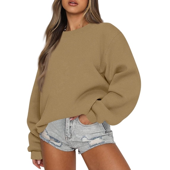 Women's Crewneck Sweatshirt with Drop Shoulders and Ribbed Cuffs Solid Color Relaxed Fit Top, S-2XL