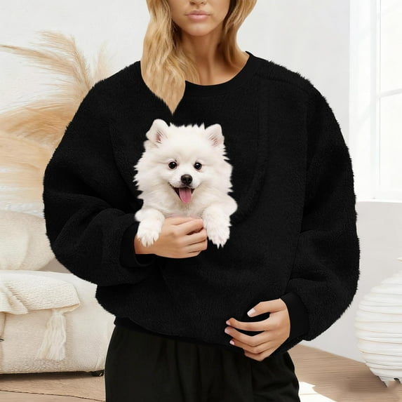 Women's Crewneck Sweatshirts Casual Long Sleeve Tops Loose Fit Pullover Shirts Black M