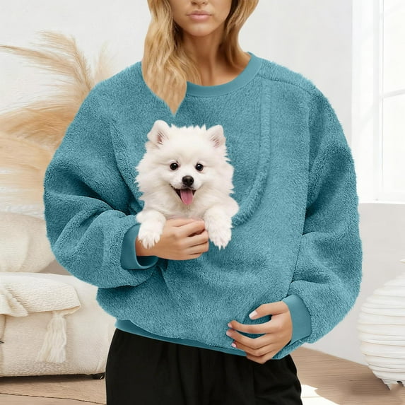 Women's Crewneck Sweatshirts Casual Long Sleeve Tops Loose Fit Pullover Shirts Blue XL