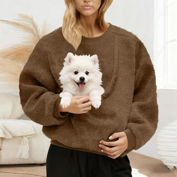 Women's Crewneck Sweatshirts Casual Long Sleeve Tops Loose Fit Pullover Shirts Coffee XXL