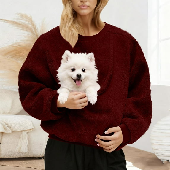 Women's Crewneck Sweatshirts Casual Long Sleeve Tops Loose Fit Pullover Shirts Wine XXL