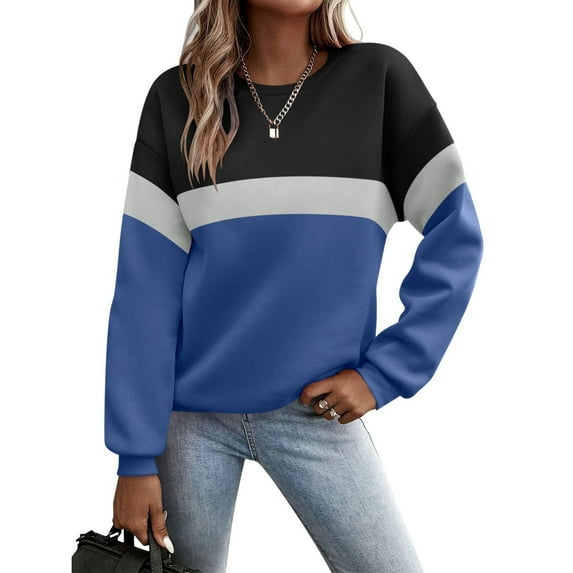Women's Crewneck Sweatshirts Color Block Dressy Pullover Casual Long Sleeve Tops Trendy 2025
