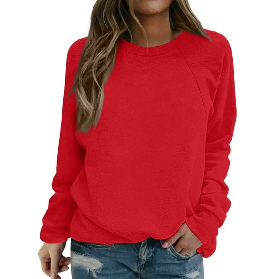 Women's Crewneck Sweatshirts, Comdrip Women's Casual Long Sleeve Crewneck Sweatshirt Soft Comfy Loose Fit Pullover Top for Everyday Wear Black Womens Oversized Sweatshirt Red S