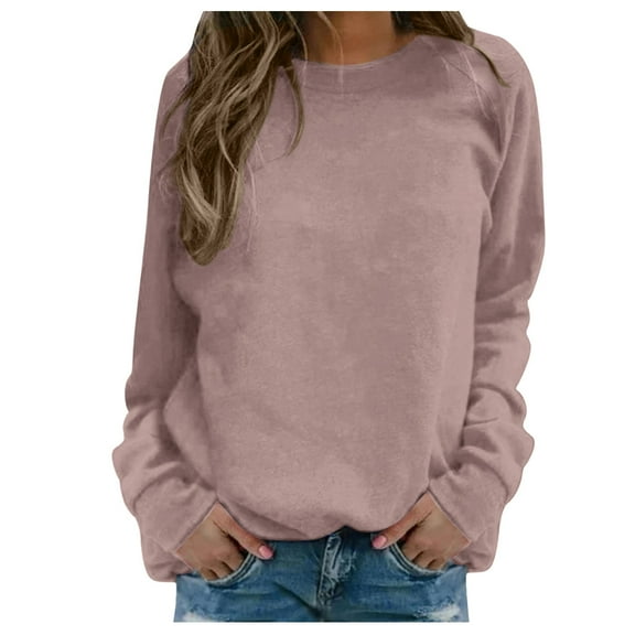 Women's Crewneck Sweatshirts Long Sleeve Basic Solid Pullover Tops 2025 Fall Winter Trendy Soft Comfy Relaxed Fit T-Shirts
