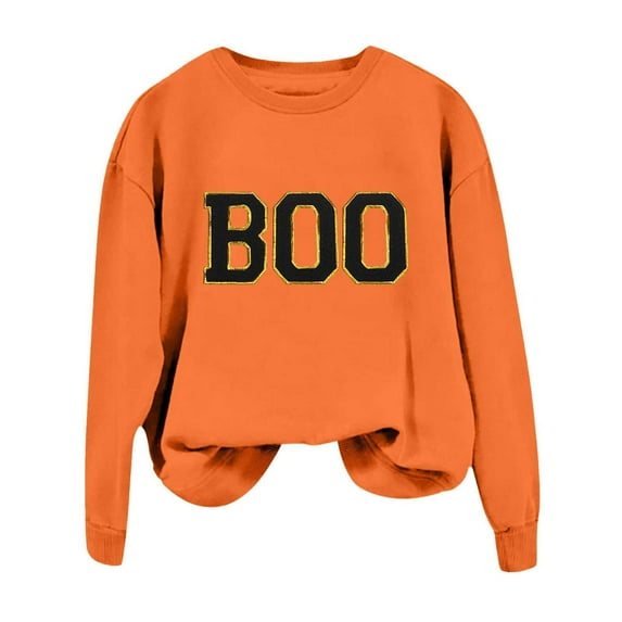Women's Crewneck Sweatshirts Long Sleeve Boo Letter Printed Halloween Tops Gothic Fall Pullover Clothes 2025