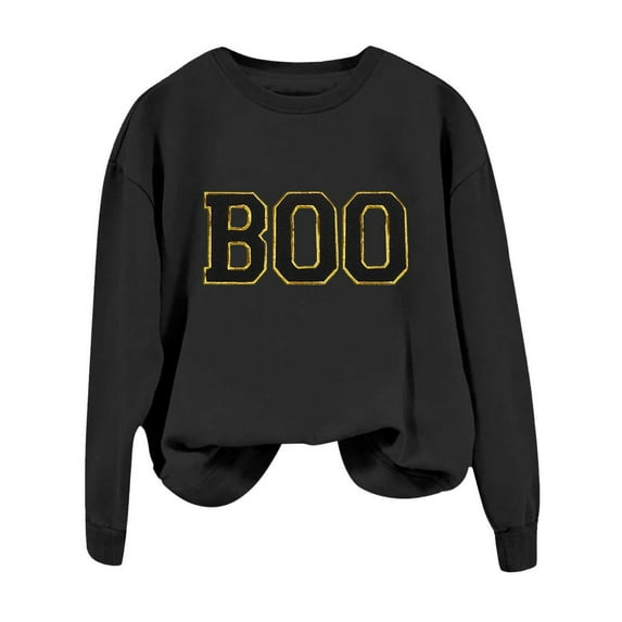 Women's Crewneck Sweatshirts Long Sleeve Boo Letter Printed Halloween Tops Gothic Fall Pullover Clothes 2025