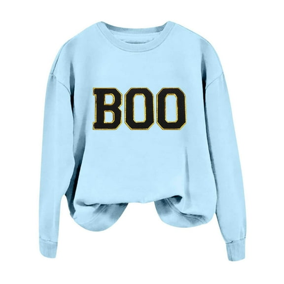 Women's Crewneck Sweatshirts Long Sleeve Boo Letter Printed Halloween Tops Gothic Fall Pullover Clothes 2025