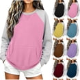 thumbnail image 1 of Women's Crewneck Sweatshirts Oversized Casual Casual Round Neck Solid Color Pocket Long Sleeve Sweatshirt Top, 1 of 8