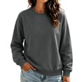 thumbnail image 1 of Women's Crewneck Sweatshirts Solid Color Long Sleeve Tops Drop Shoulder Loose Fit Pullovers Minimalist Autumn Winter Attire, 1 of 4