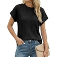 thumbnail image 1 of Sprinmer Womens Crewneck Textured Blouse Cap Sleeve Casual Summer Tops Solid Tee Shirt Black S, 1 of 8