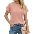 thumbnail image 1 of Sprinmer Womens Crewneck Textured Blouse Cap Sleeve Casual Summer Tops Solid Tee Shirt Pink M, 1 of 8
