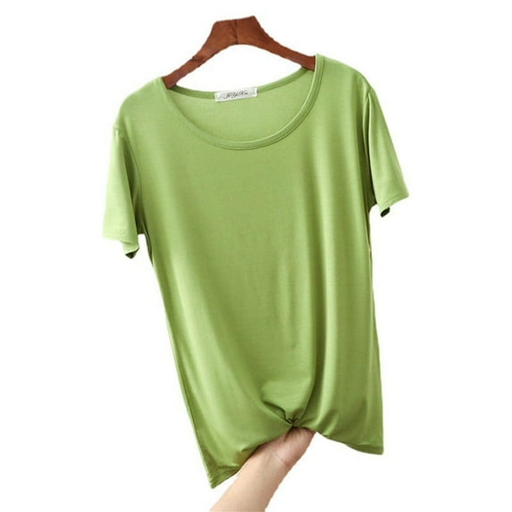 Women's Crewneck Undershirt Casual Tee Shirts Solid Color Short Sleeve Pajama T-Shirt
