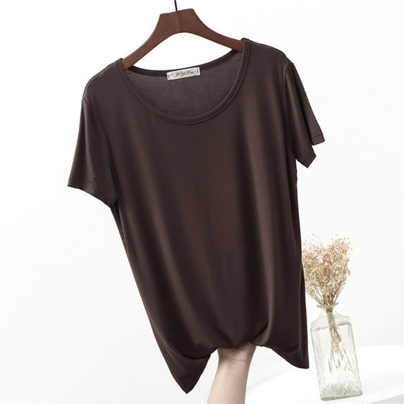 Women's Crewneck Undershirt Casual Tee Shirts Solid Color Short Sleeve Pajama T-Shirt