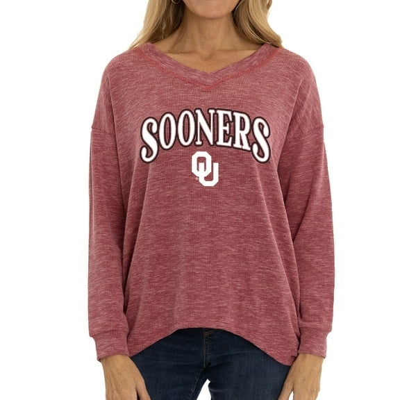 Women's Crimson Oklahoma Sooners Oversized Bailey Long Sleeve V-Neck Tri-Blend Tunic