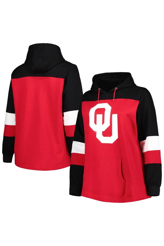Women's Crimson Oklahoma Sooners Plus Size Color-Block Pullover Hoodie