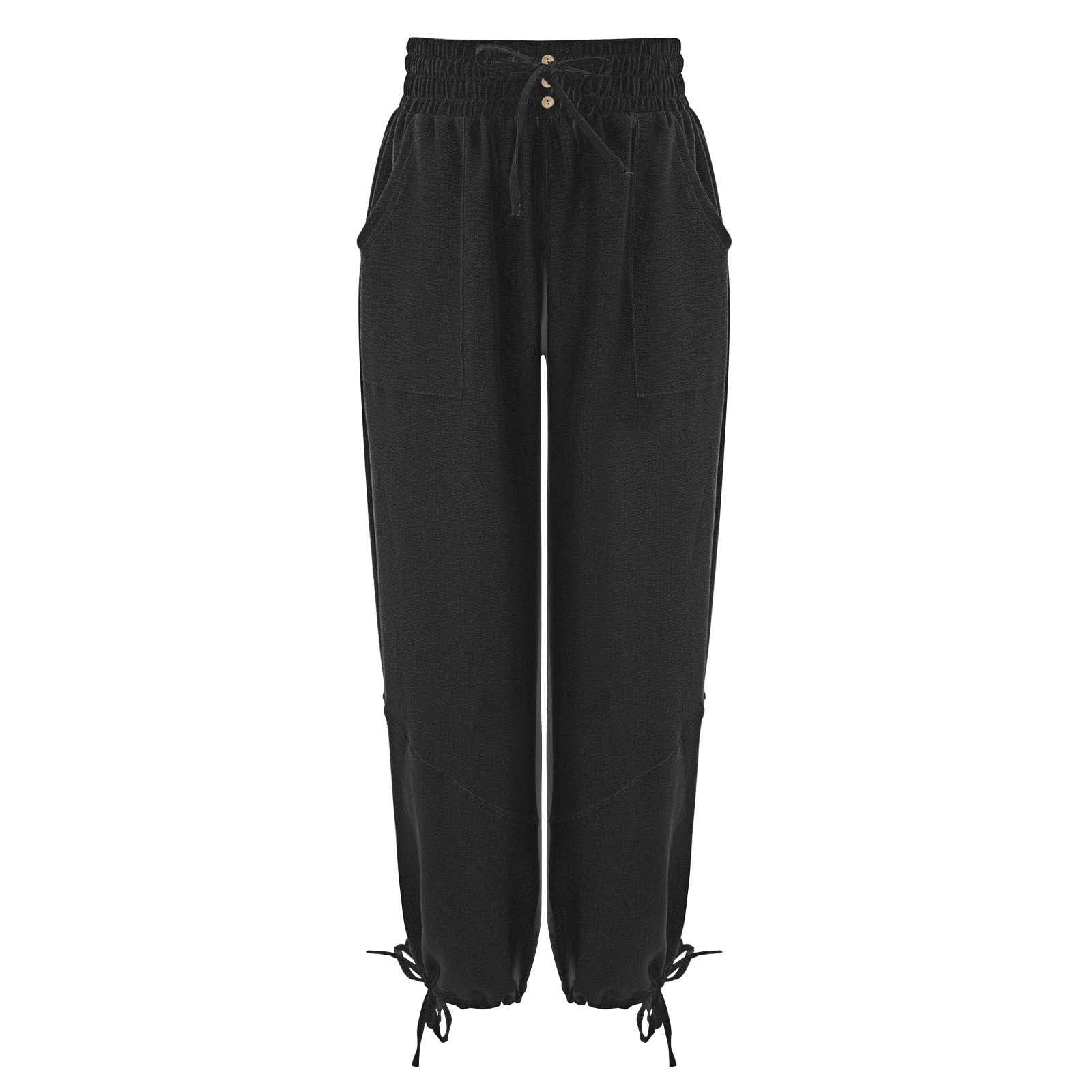 Women's Crinkle Gauze Harem Pants Elastic High Waist Loose Wide