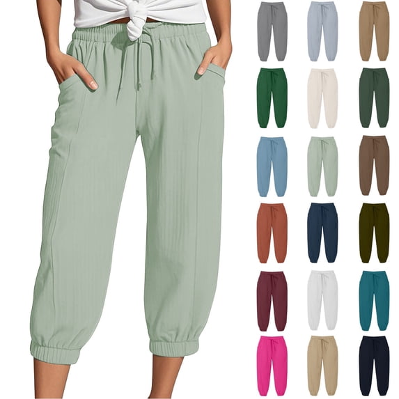 Women's Crinkle Wide Leg Pants, High Waisted Cropped Palazzo Pants with Drawstring and Pockets, Loose Fit Casual Beach Pants for Vacation, Lounge and Daily Wear-Bronze