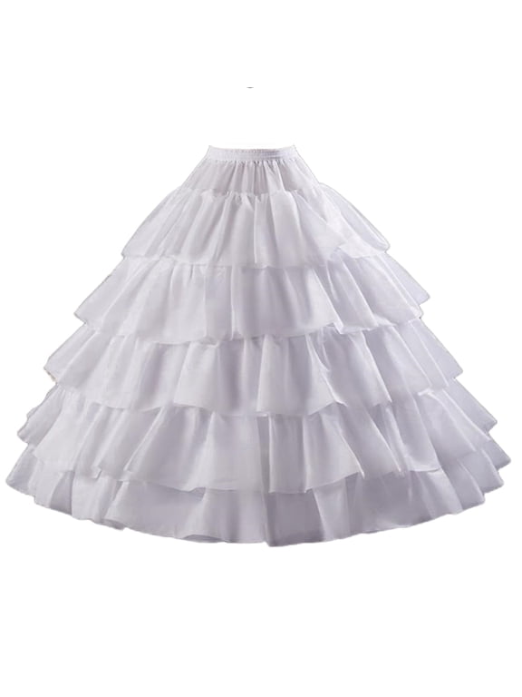 Women's Crinoline Petticoat 4 Hoop Skirt 5 Ruffles Layers Ball Gown Half Slips Underskirt for Wedding Bridal Dress White
