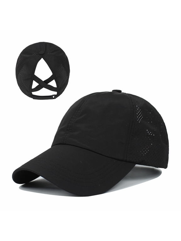 Women's Criss Cross Back Baseball Cap, Ponytail Hat with Quick Dry Fabric, UV Protection Sport Cap for Running, Hiking, and Outdoor Activities Black