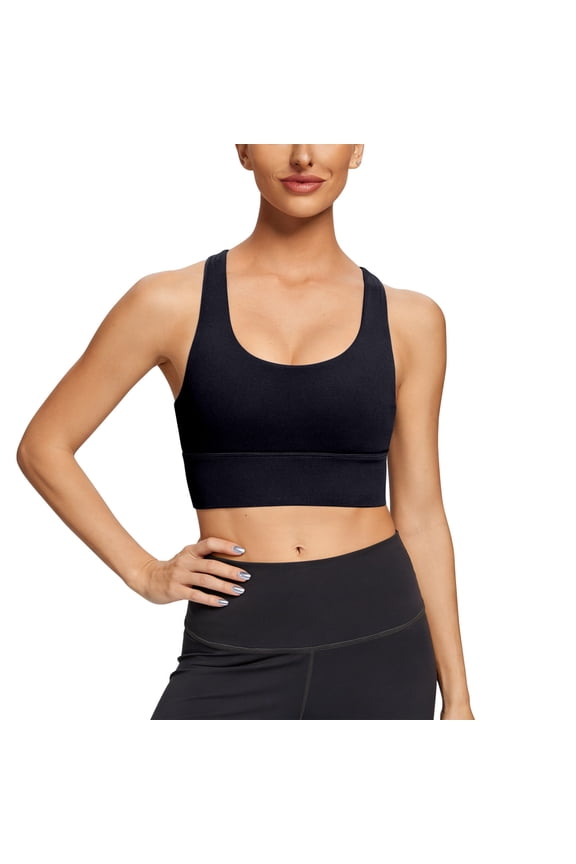 Women's Criss Cross Back Sports Bra Longline U-Neck Padded Yoga Workout Wirefree Crop Tank Top Padded Tank Tops For Women