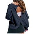 thumbnail image 1 of Women's Criss Cross Back Tops Casual Long Sleeve Solid Color Crew Neck Shirt Trendy Lightweight Open Back Workout Pullover Blouse, 1 of 5