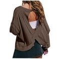 thumbnail image 1 of Women's Criss Cross Back Tops Casual Long Sleeve Solid Color Crew Neck Shirt Trendy Lightweight Open Back Workout Pullover Blouse, 1 of 5