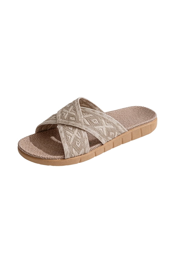 Women's Criss Cross Braided Flat Sandals Straw Ruffle Open Toe Slip On Boho Casual Beach Vacation Slides 2026 Gold 37