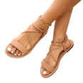 thumbnail image 1 of Women's Criss Cross Flat Sandals, Open Toe Elastic Ankle Strap Summer Casual Walking Beach Dress Sandals Comfort Soft Sole Strappy Sandals for Daily Wear, 43, 1 of 9