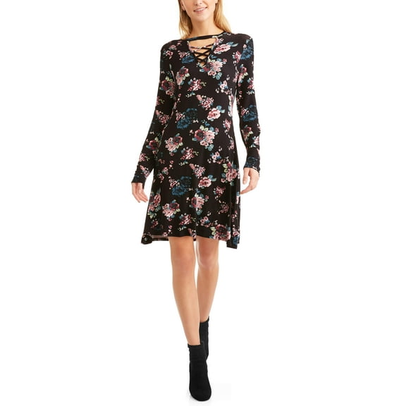 Women's Criss Cross Front Floral Printed Swing Dress