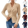 thumbnail image 1 of Women's Criss Cross Front Sweater Wrap V-Neck Ribbed Knit Pullover (Dark Blue, L), 1 of 5