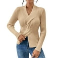 thumbnail image 1 of Women's Criss Cross Front Sweater Wrap V-Neck Ribbed Knit Pullover (Khaki, M), 1 of 5