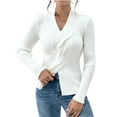 thumbnail image 1 of Women's Criss Cross Front Sweater Wrap V-Neck Ribbed Knit Pullover (White, L), 1 of 5