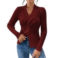 thumbnail image 1 of Women's Criss Cross Front Sweater Wrap V-Neck Ribbed Knit Pullover (Wine, XL), 1 of 5
