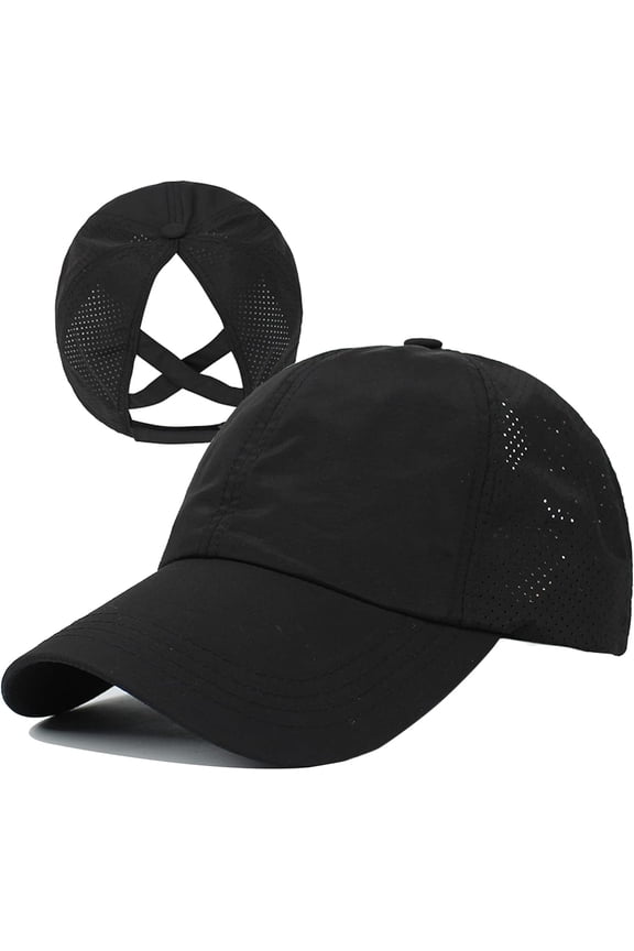 Women's Criss Cross Ponytail Baseball Cap Adjustable High Messy Bun Ponycap, Quick Drying Hat