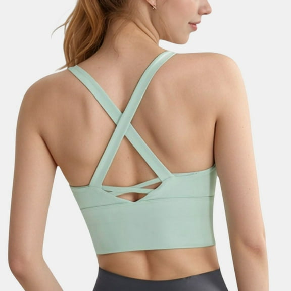 Women's Crisscross Back Sports Bra with Wide Elastic Band and Supportive Straps for Activewear - Medium, Green