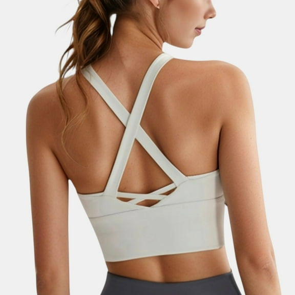 Women's Crisscross Back Sports Bra with Wide Elastic Band and Supportive Straps for Activewear - X Large, Ivory