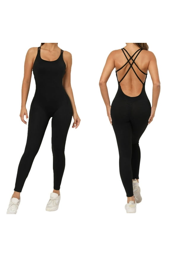 Women's Crisscross Backless Sports Romper Yoga Jumpsuit Activewear Elastic Waist