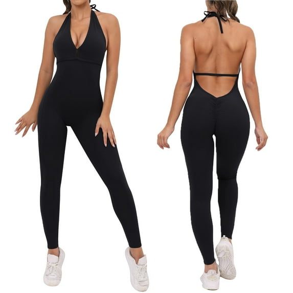 Women's Crisscross Backless Yoga Jumpsuit - Long Sleeve, Nylon/Spandex, S-L, High Stretch, Workout/Activewear