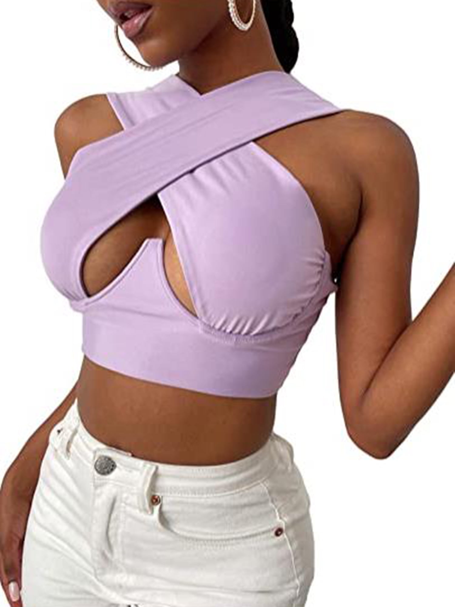 Sexy Women's Cut Out Crisscross Wrap Crop Top Halter Solid Vest Cami Tank  Tops : : Clothing, Shoes & Accessories